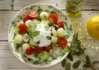 Salade de melon et de tomates au chèvre frais