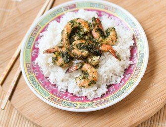 Crevettes marinées, sauce thaï au coriandre et basilic