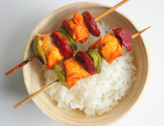 Les brochettes poulet-chorizo