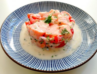 Le tartare de saumon à la tahitienne imaginé par Le Chameau Bleu