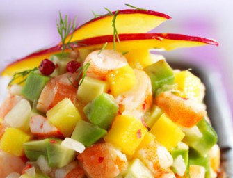 Tartare de crevettes, mangue et avocat