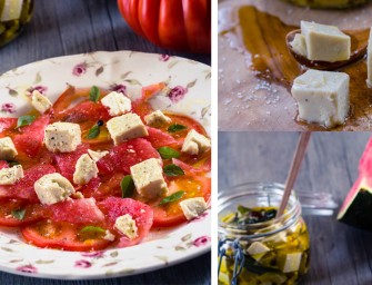 Carpaccio de tomates et pastèques avec sa feta végétale