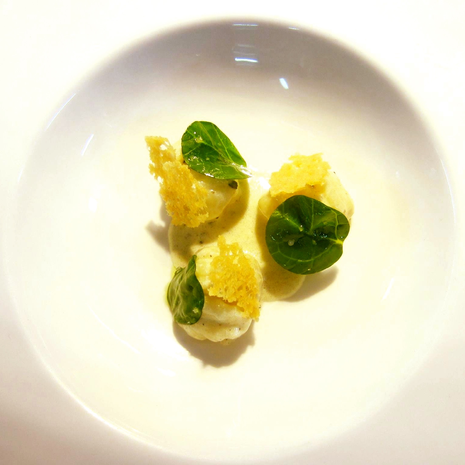 Gnocchis de uru, crème de Parmigiano Reggiano, salade de jeunes pousses d’épinards 01