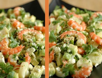 Salade de chevrettes, coeur de palmier, avocat, feta et coriandre
