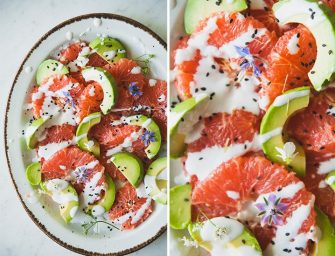Salade de pamplemousse et d&rsquo;avocats avec une vinaigrette crémeuse au lait de coco