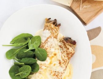 Crêpes aux lardons, pommes de terre et champignons