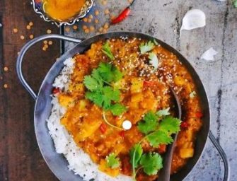 Lentilles corail, lait de coco et riz basmati