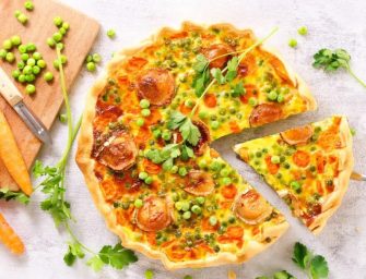 Quiche aux petits pois, carottes et chèvre