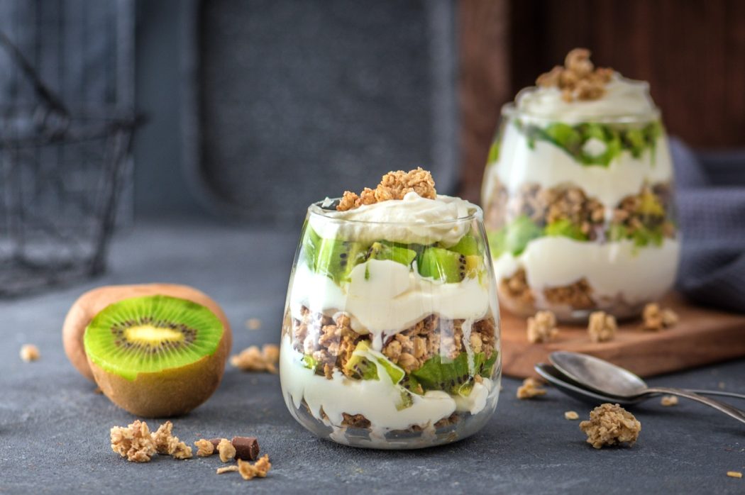 Kiwi parfait dessert in glass