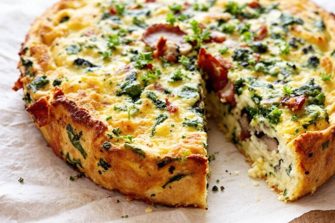 Une quiche aux champignons, bacon et épinards 